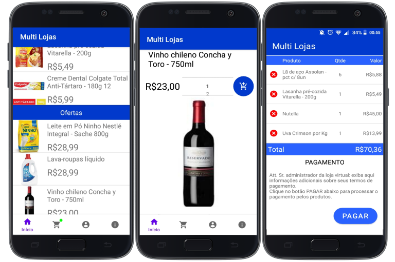 Lista de produtos e detalhe de produto no app